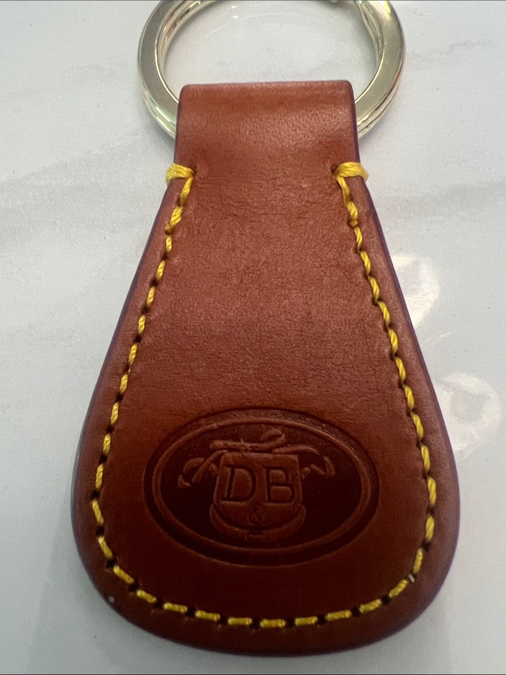Classic Brown Leather Keyring with Contrasting Stitching